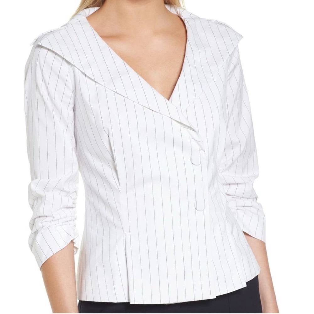 Lewit Blue Pinstripe Peplum Back Jacket Blazer XS